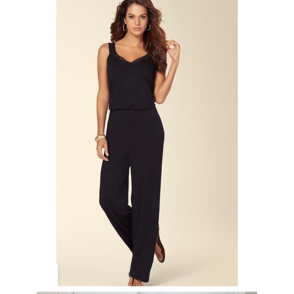 Soma Black Sleeveless Crochet Neck Jumpsuit Romper Medium